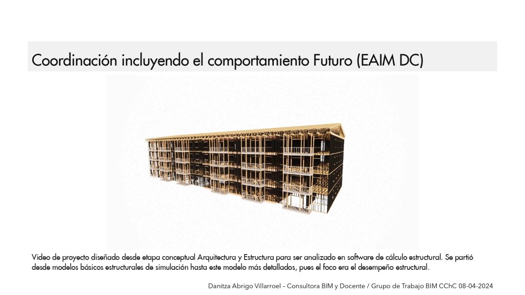 Presentación para CChC / 8 de abril de 2024 por Danitza Abrigo – Consultora BIM y Docente / 28 Coordinación en Etapa de Diseño de Anteproyecto (EAIM DC)
DaniBIM